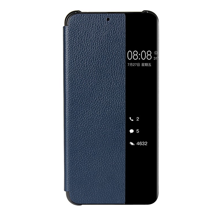For Huawei P20 Pro Smart View Window Cowhide Leather Phone Case - Blue-6