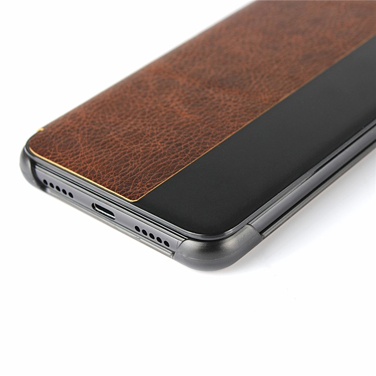 For Huawei P20 Pro Smart View Window Cowhide Leather Phone Case - Brown-10