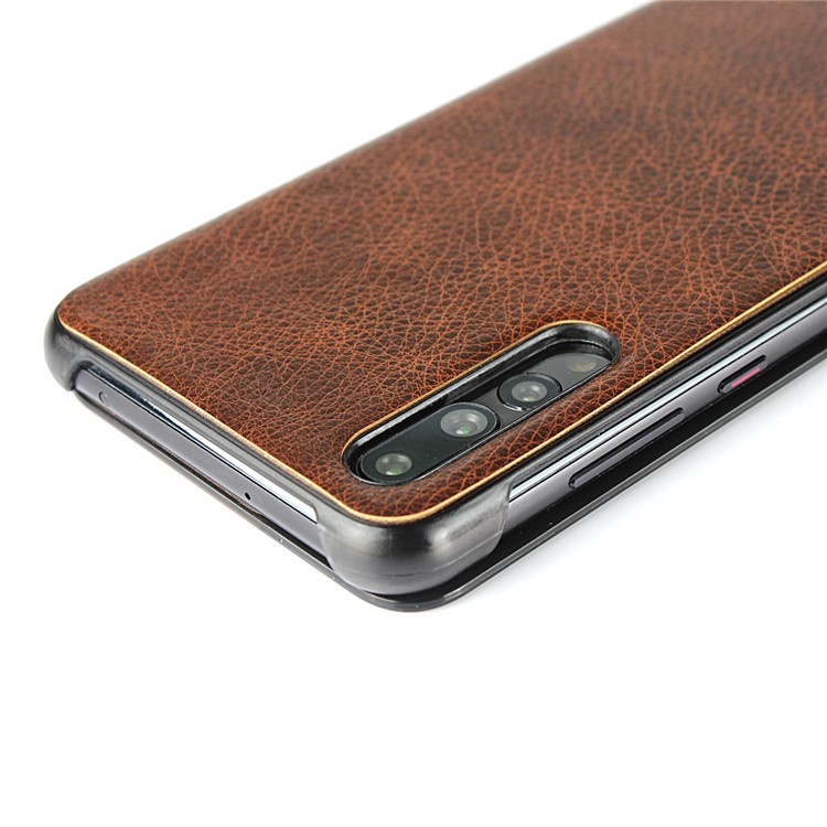 For Huawei P20 Pro Smart View Window Cowhide Leather Phone Case - Brown-11