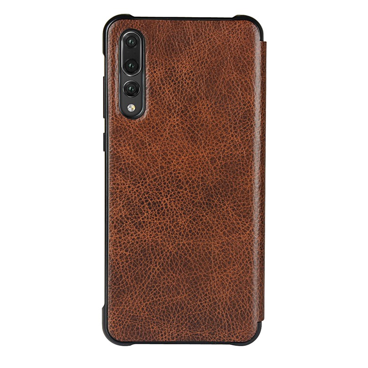 For Huawei P20 Pro Smart View Window Cowhide Leather Phone Case - Brown-13