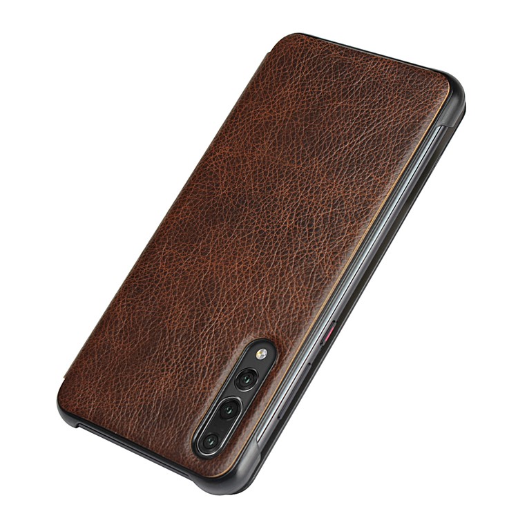For Huawei P20 Pro Smart View Window Cowhide Leather Phone Case - Brown-4