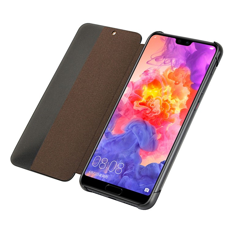 For Huawei P20 Pro Smart View Window Cowhide Leather Phone Case - Brown-6