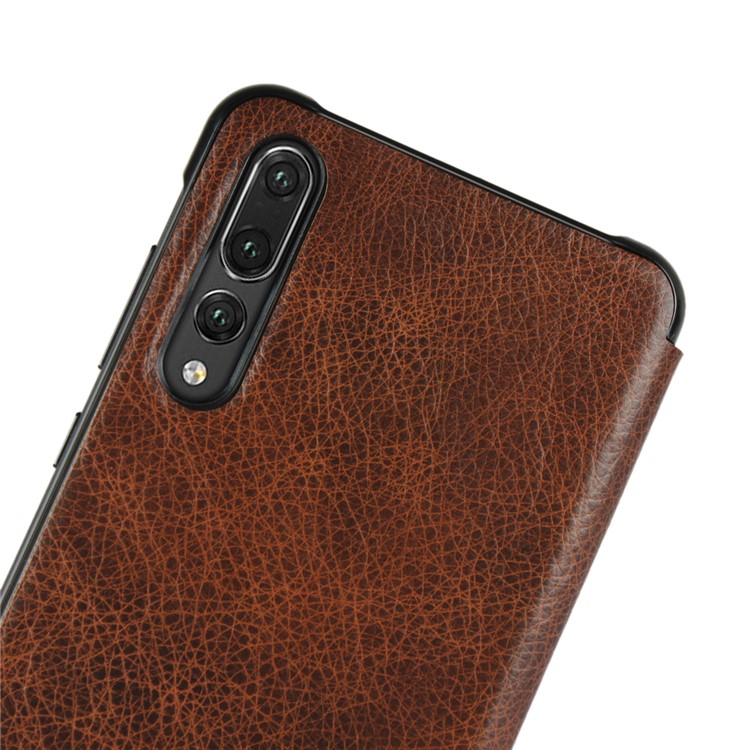 For Huawei P20 Pro Smart View Window Cowhide Leather Phone Case - Brown-9