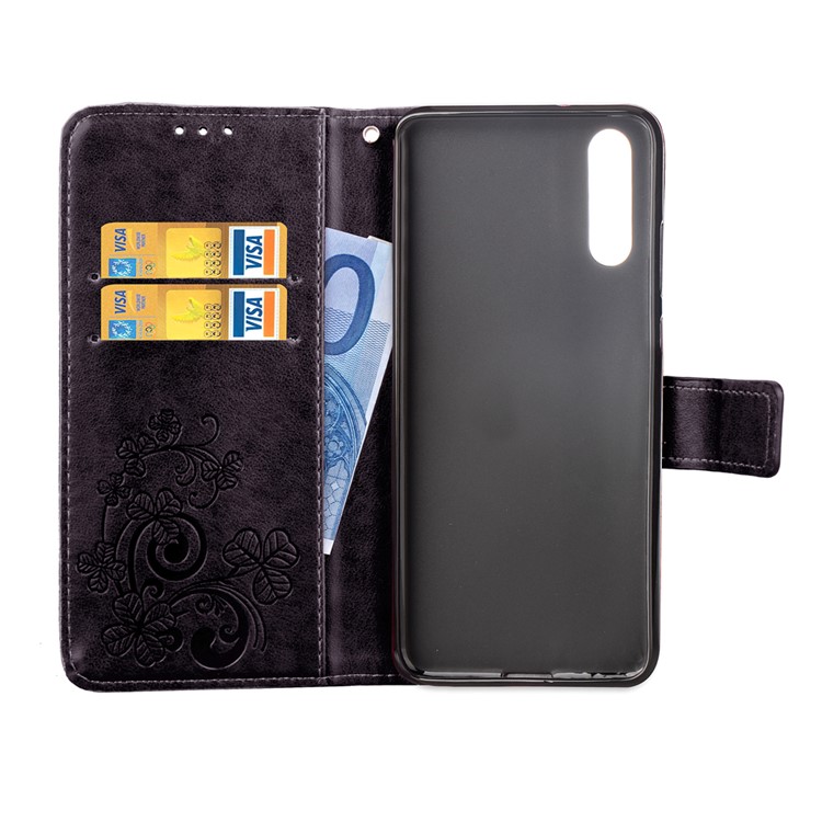 HAT PRINCE Imprinted Clover Leather Stand Wallet Cover for Huawei P20 Pro - Black-4