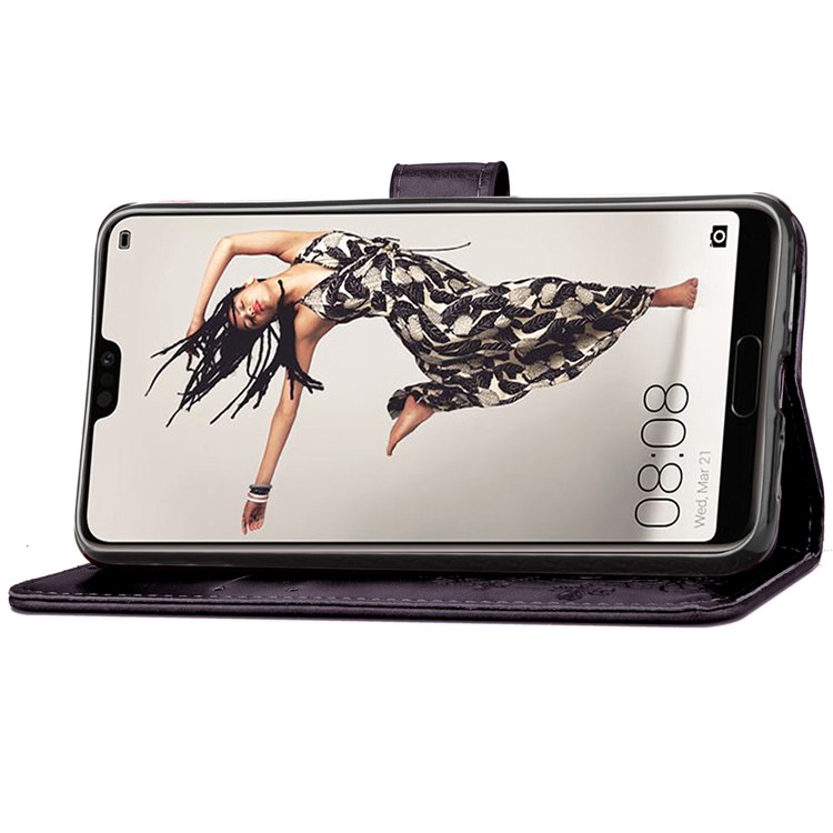 HAT PRINCE Imprinted Clover Leather Stand Wallet Cover for Huawei P20 Pro - Black-5