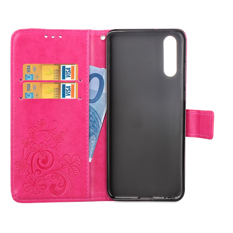 HAT PRINCE Imprinted Clover Leather Stand Wallet Cover for Huawei P20 Pro - Rose-4