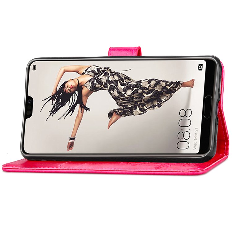 HAT PRINCE Imprinted Clover Leather Stand Wallet Cover for Huawei P20 Pro - Rose-5