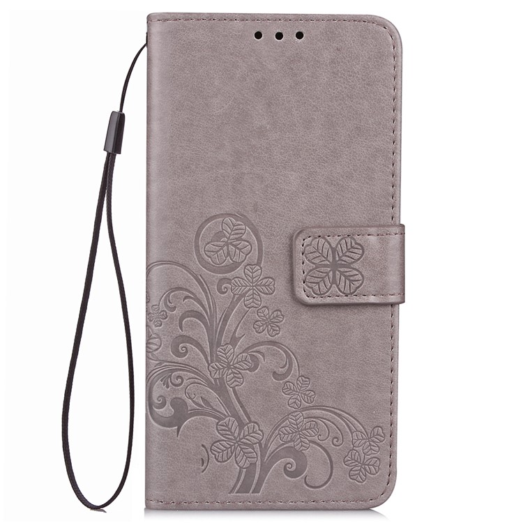 HAT PRINCE Imprinted Clover Leather Stand Wallet Cover for Huawei P20 Pro - Grey-2