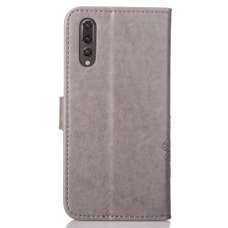 HAT PRINCE Imprinted Clover Leather Stand Wallet Cover for Huawei P20 Pro - Grey-3