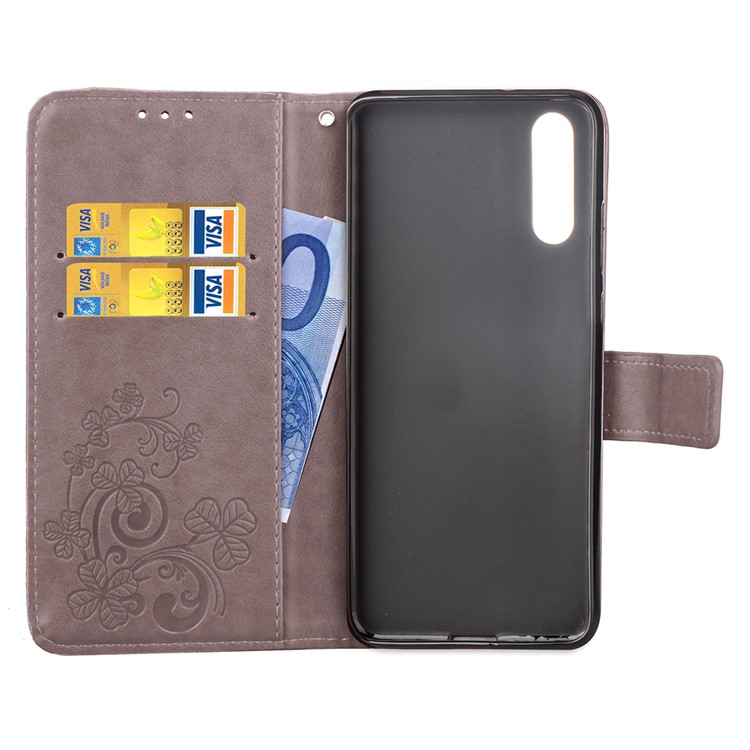 HAT PRINCE Imprinted Clover Leather Stand Wallet Cover for Huawei P20 Pro - Grey-4