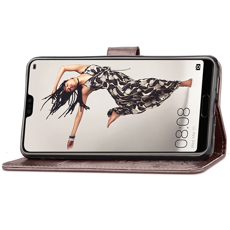 HAT PRINCE Imprinted Clover Leather Stand Wallet Cover for Huawei P20 Pro - Grey-5