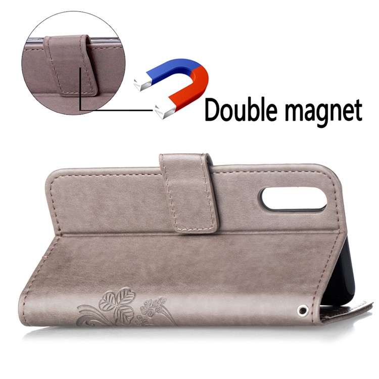 HAT PRINCE Imprinted Clover Leather Stand Wallet Cover for Huawei P20 Pro - Grey-6