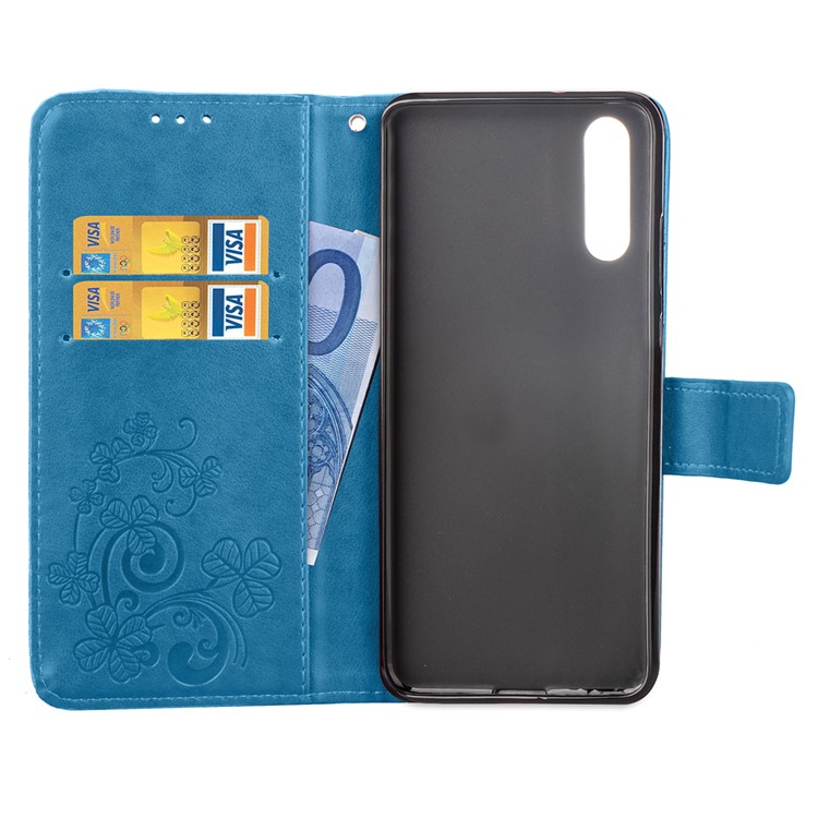 HAT PRINCE Imprinted Clover Leather Stand Wallet Cover for Huawei P20 Pro - Blue-4