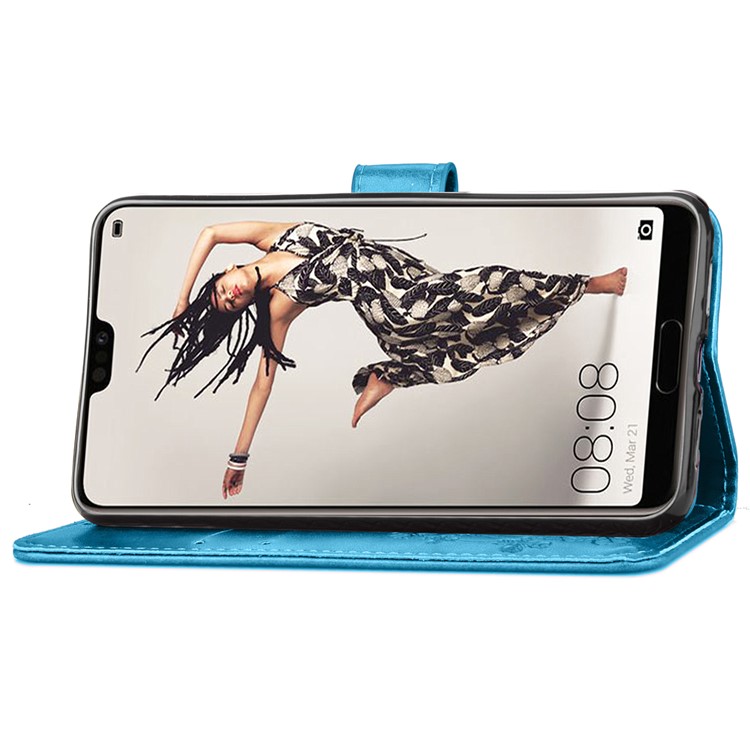 HAT PRINCE Imprinted Clover Leather Stand Wallet Cover for Huawei P20 Pro - Blue-5