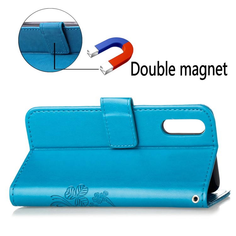 HAT PRINCE Imprinted Clover Leather Stand Wallet Cover for Huawei P20 Pro - Blue-6