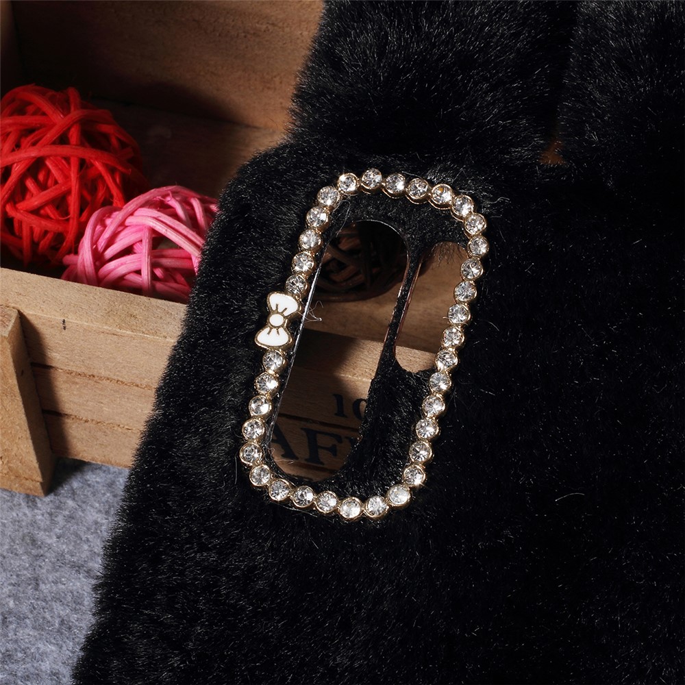 Rabbit Shape Fluffy Fur Coated Rhinestone TPU Case for Huawei P30 Pro - Black-3