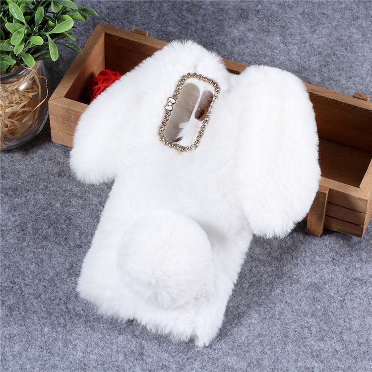 Rabbit Shape Fluffy Fur Coated Rhinestone TPU Case for Huawei P30 Pro - White-1