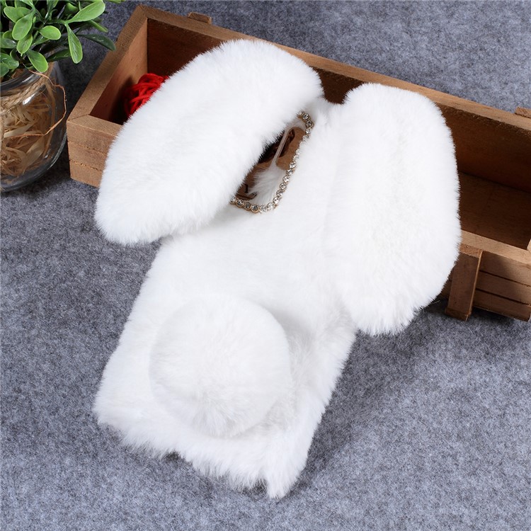 Rabbit Shape Fluffy Fur Coated Rhinestone TPU Case for Huawei P30 Pro - White-2