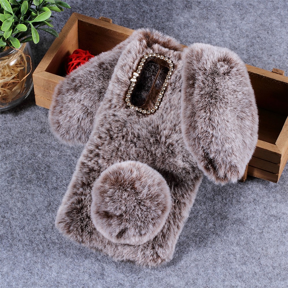 Rabbit Shape Fluffy Fur Coated Rhinestone TPU Case for Huawei P30 Pro - Coffee-1