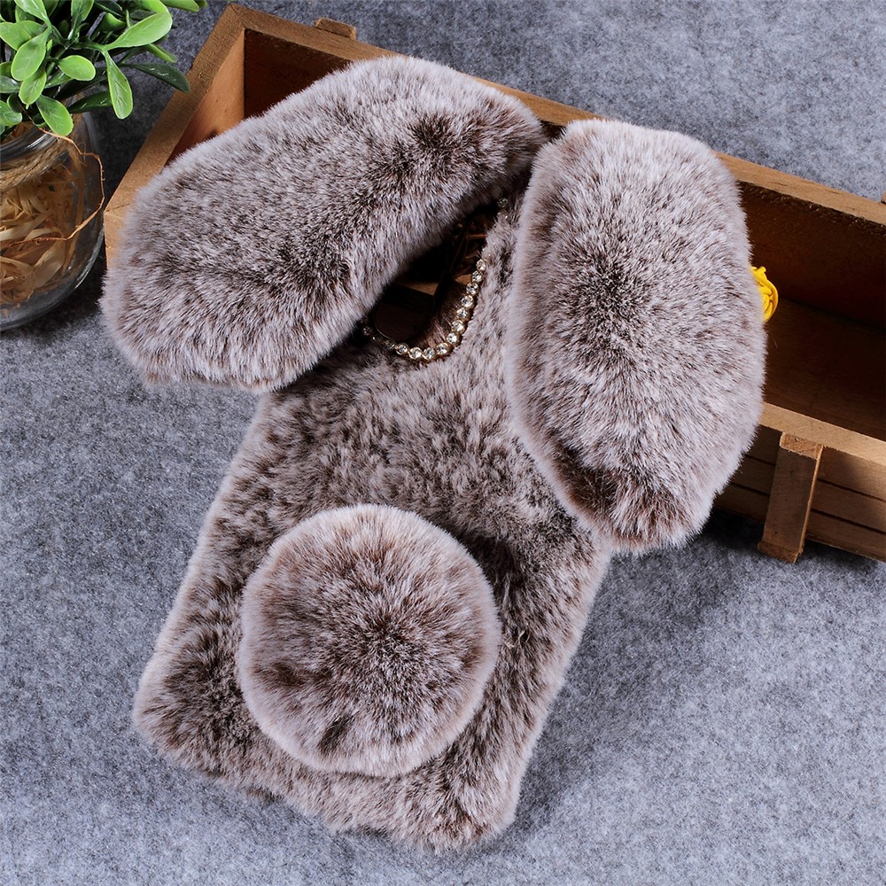 Rabbit Shape Fluffy Fur Coated Rhinestone TPU Case for Huawei P30 Pro - Coffee-2