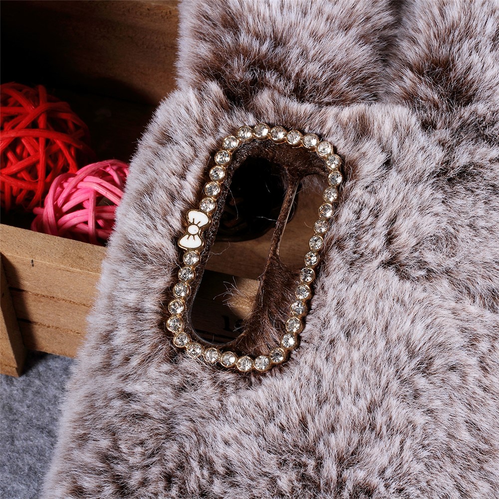 Rabbit Shape Fluffy Fur Coated Rhinestone TPU Case for Huawei P30 Pro - Coffee-3