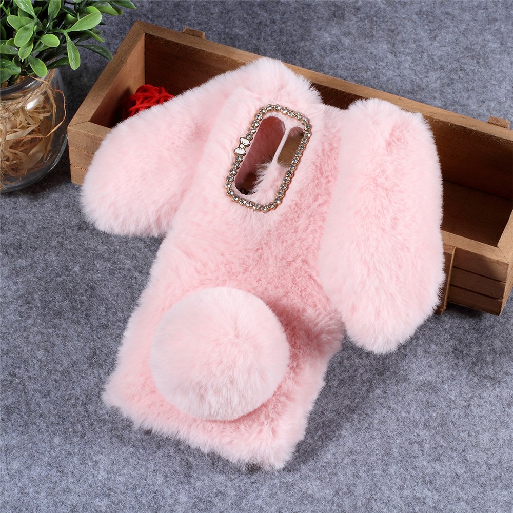Rabbit Shape Fluffy Fur Coated Rhinestone TPU Case for Huawei P30 Pro - Pink-1