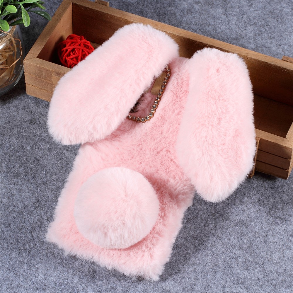 Rabbit Shape Fluffy Fur Coated Rhinestone TPU Case for Huawei P30 Pro - Pink-2