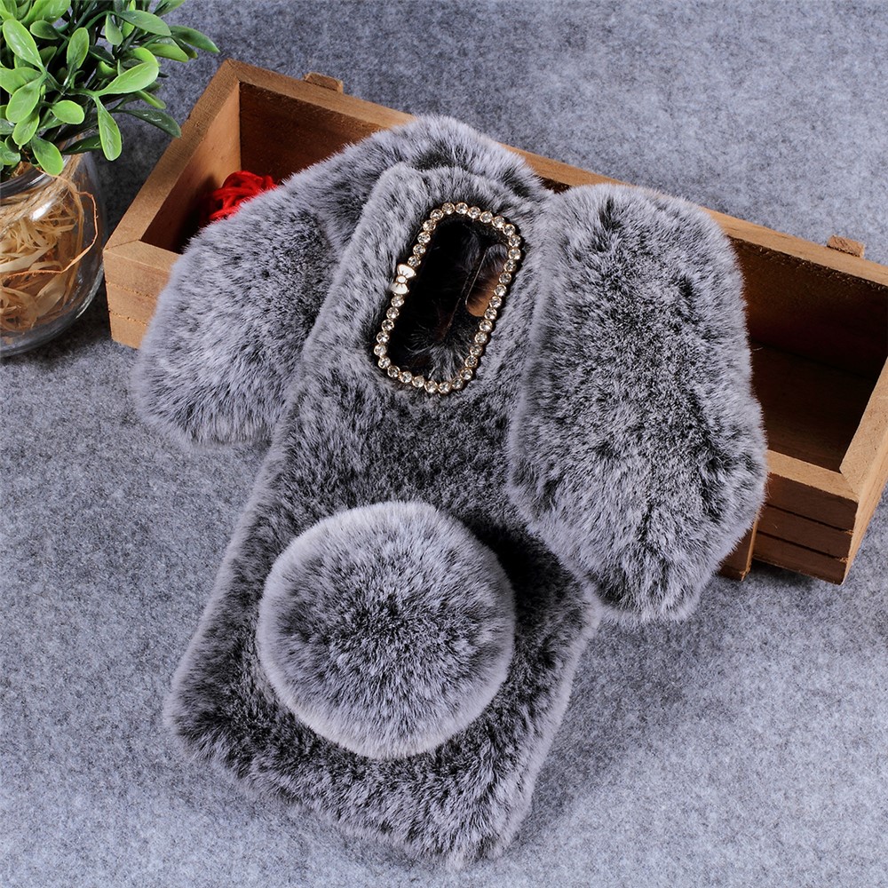 Rabbit Shape Fluffy Fur Coated Rhinestone TPU Case for Huawei P30 Pro - Dark Grey-1