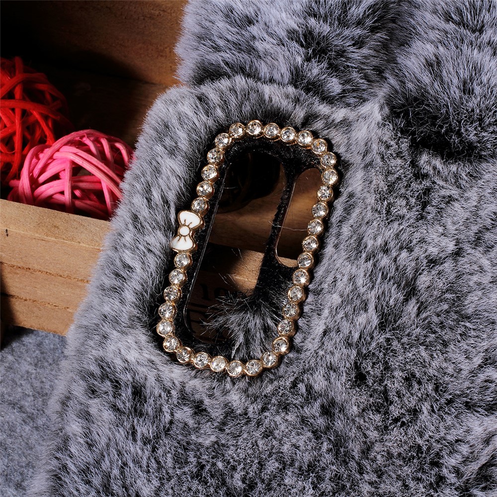 Rabbit Shape Fluffy Fur Coated Rhinestone TPU Case for Huawei P30 Pro - Dark Grey-3