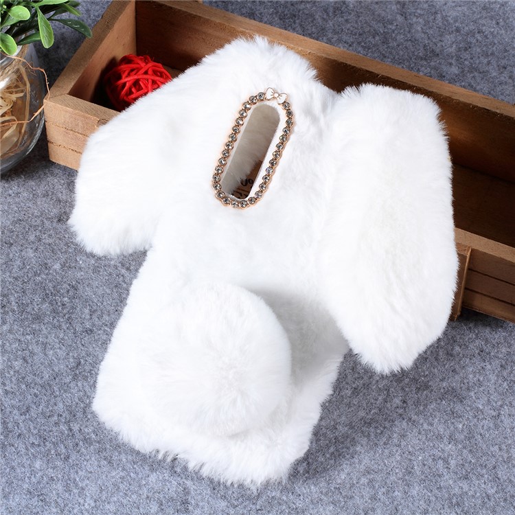 Rabbit Shape Fluffy Fur Coated Rhinestone TPU Case for Huawei P30 - White-1