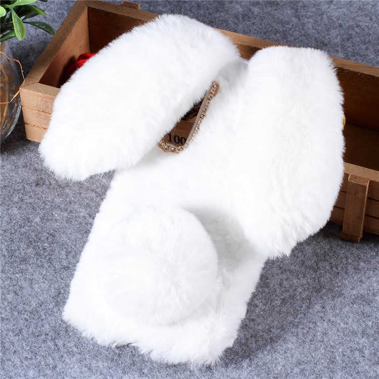 Rabbit Shape Fluffy Fur Coated Rhinestone TPU Case for Huawei P30 - White-2
