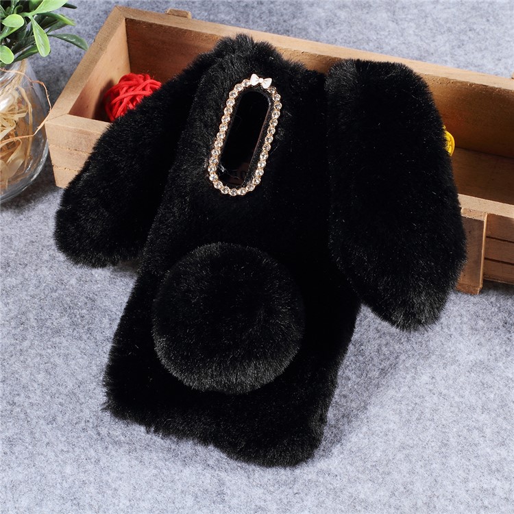 Rabbit Shape Fluffy Fur Coated Rhinestone TPU Case for Huawei P30 - Black-1