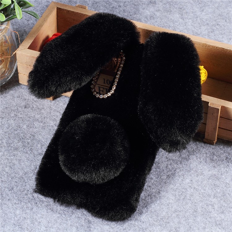 Rabbit Shape Fluffy Fur Coated Rhinestone TPU Case for Huawei P30 - Black-2