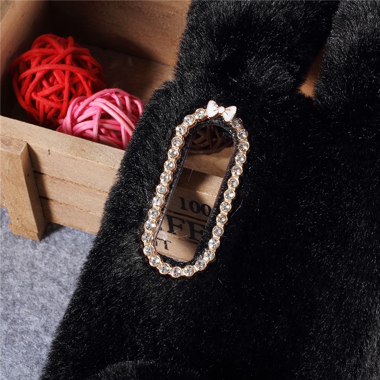 Rabbit Shape Fluffy Fur Coated Rhinestone TPU Case for Huawei P30 - Black-3