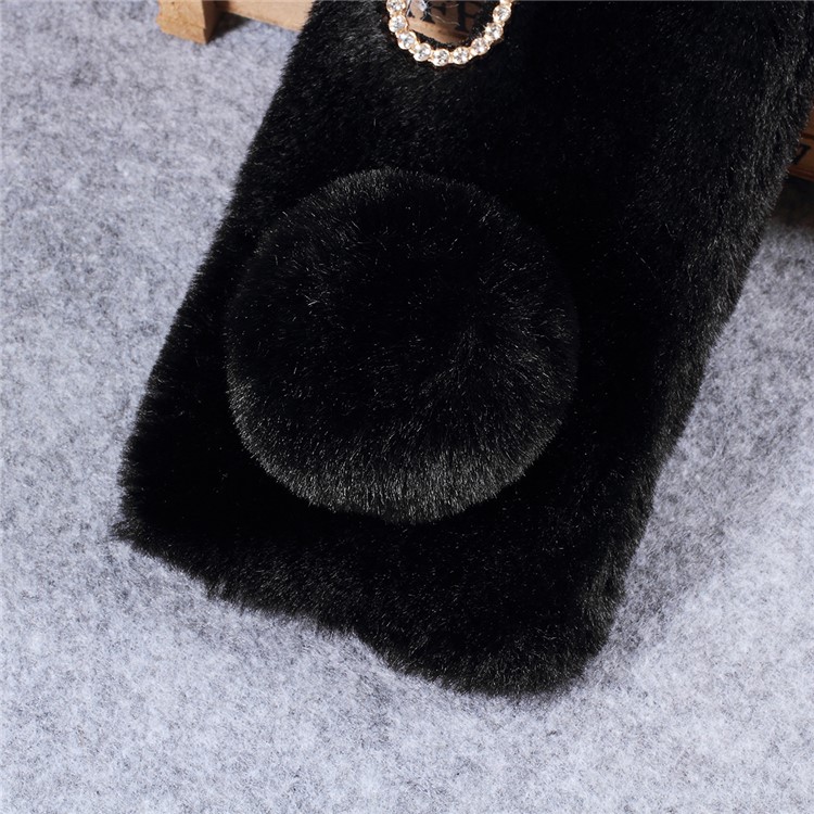 Rabbit Shape Fluffy Fur Coated Rhinestone TPU Case for Huawei P30 - Black-4