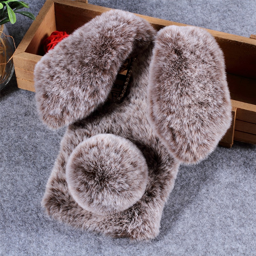 Rabbit Shape Fluffy Fur Coated Rhinestone TPU Case for Huawei P30 - Coffee-2