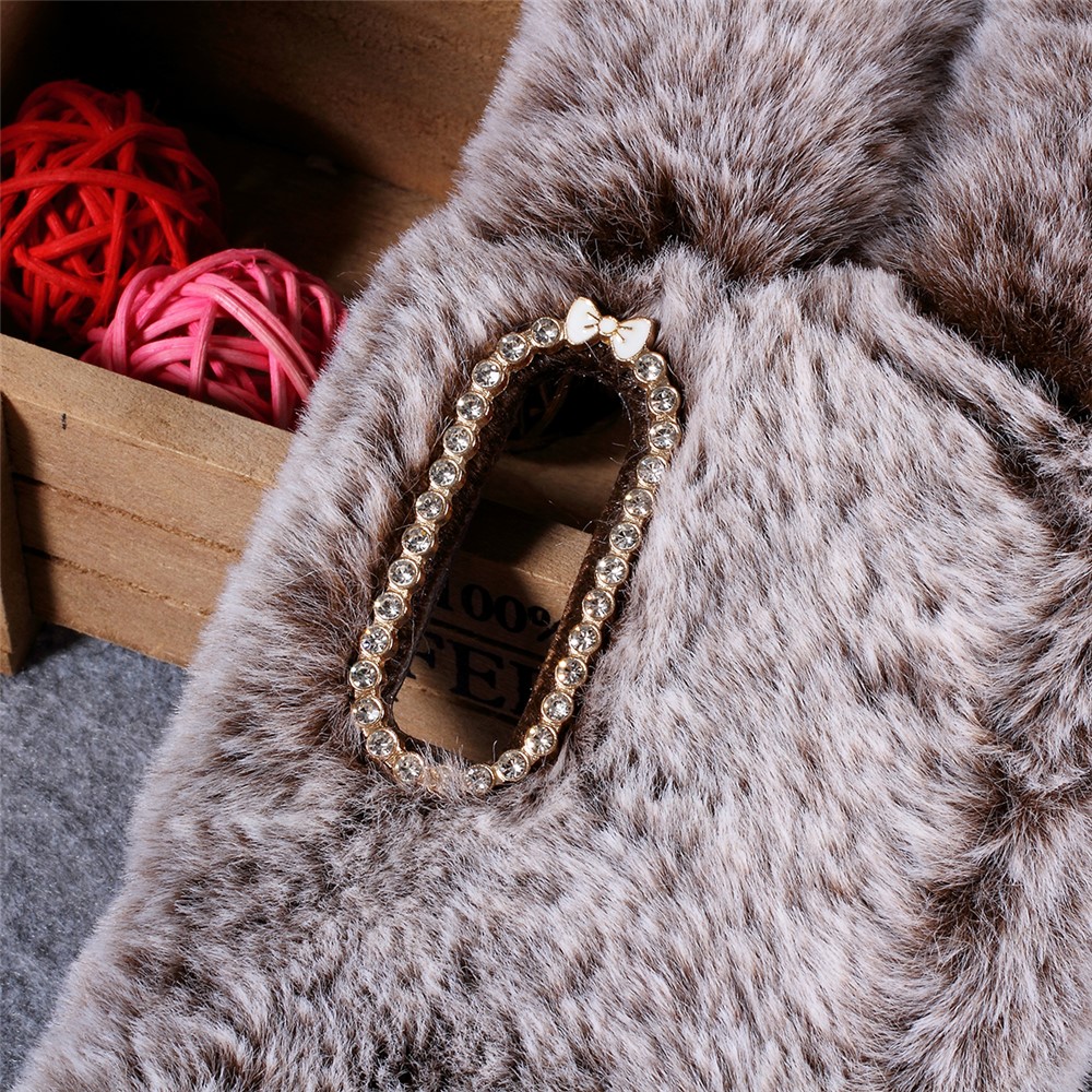 Rabbit Shape Fluffy Fur Coated Rhinestone TPU Case for Huawei P30 - Coffee-3