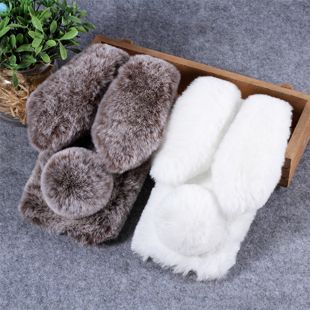 Rabbit Shape Fluffy Fur Coated Rhinestone TPU Case for Huawei P30 - Coffee-5