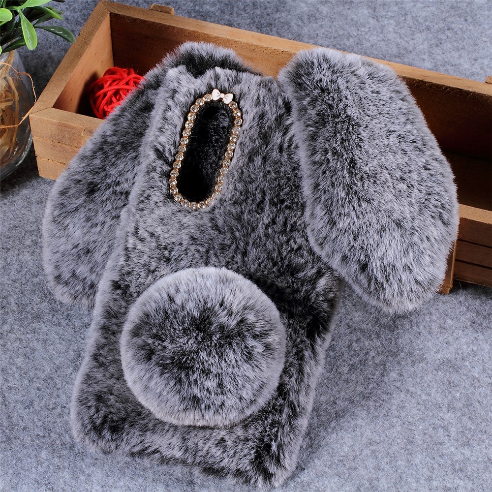 Rabbit Shape Fluffy Fur Coated Rhinestone TPU Case for Huawei P30 - Dark Grey-1