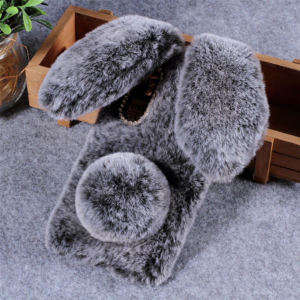 Rabbit Shape Fluffy Fur Coated Rhinestone TPU Case for Huawei P30 - Dark Grey-2