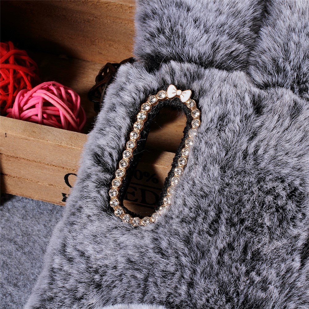 Rabbit Shape Fluffy Fur Coated Rhinestone TPU Case for Huawei P30 - Dark Grey-3