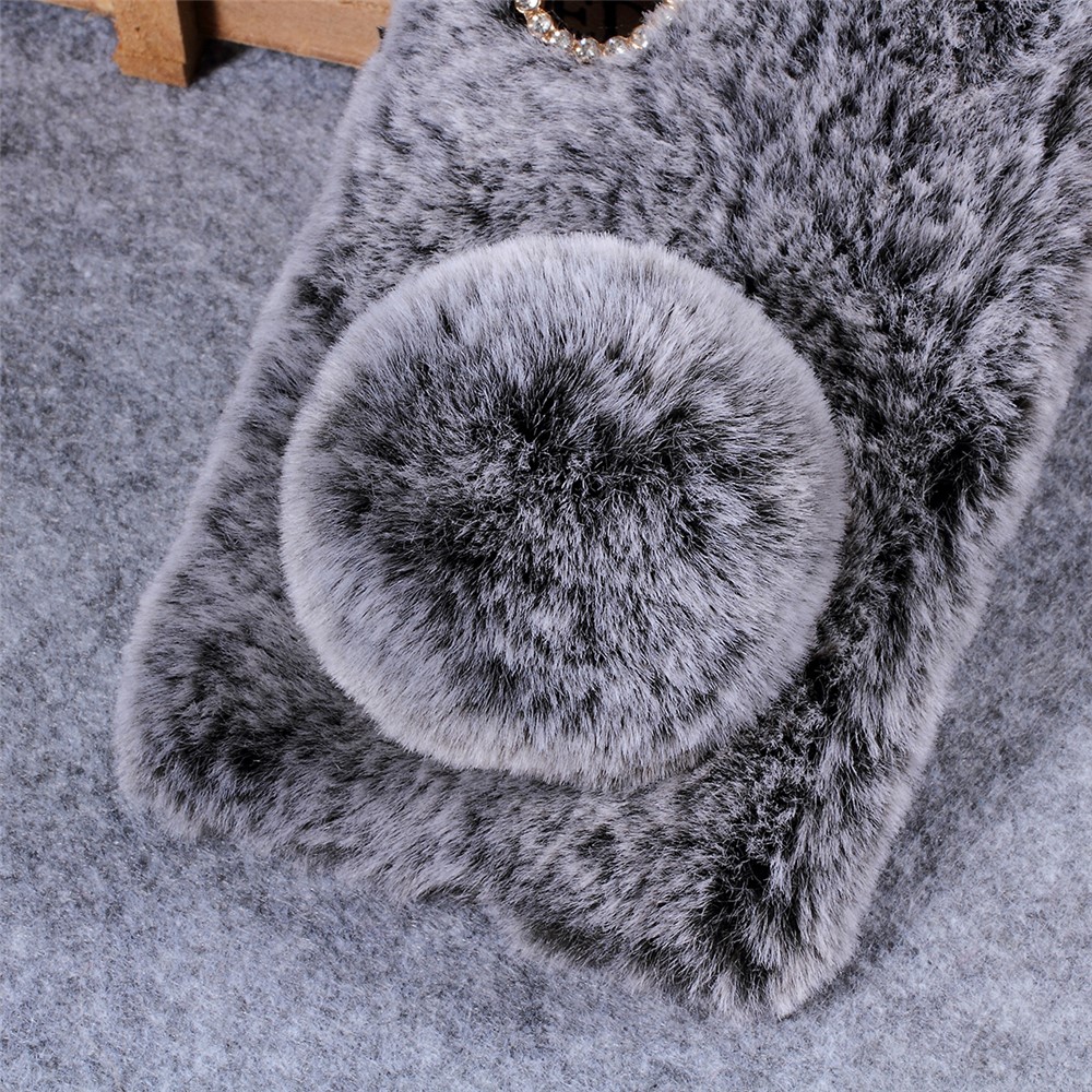 Rabbit Shape Fluffy Fur Coated Rhinestone TPU Case for Huawei P30 - Dark Grey-4