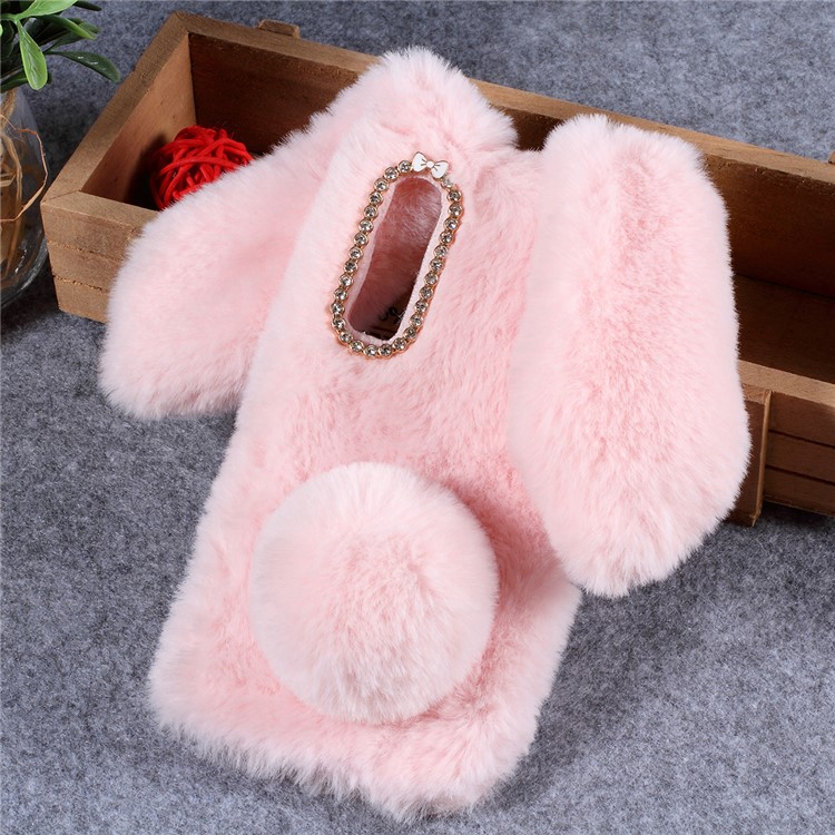 Rabbit Shape Fluffy Fur Coated Rhinestone TPU Case for Huawei P30 - Pink-1