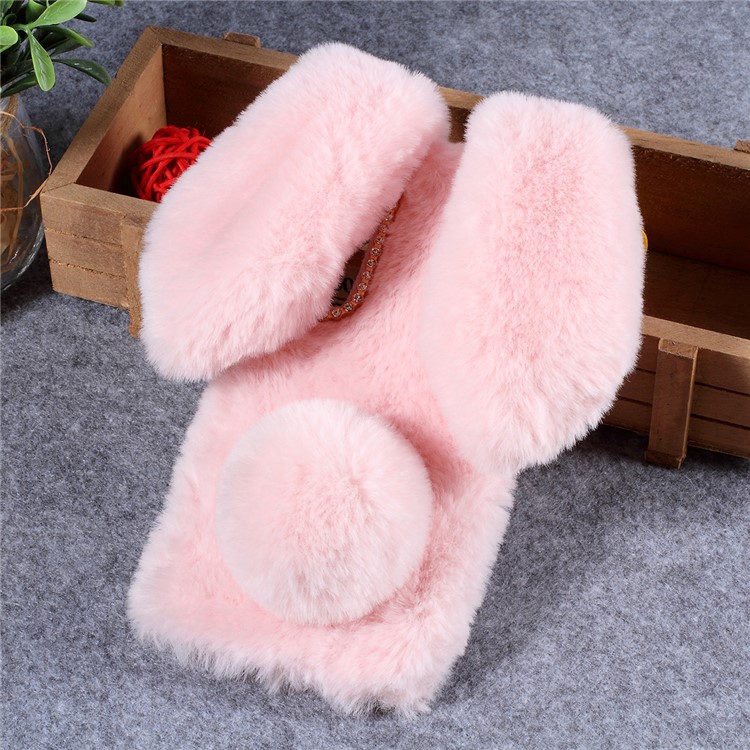 Rabbit Shape Fluffy Fur Coated Rhinestone TPU Case for Huawei P30 - Pink-2