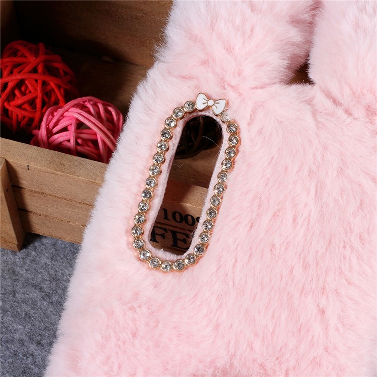 Rabbit Shape Fluffy Fur Coated Rhinestone TPU Case for Huawei P30 - Pink-3