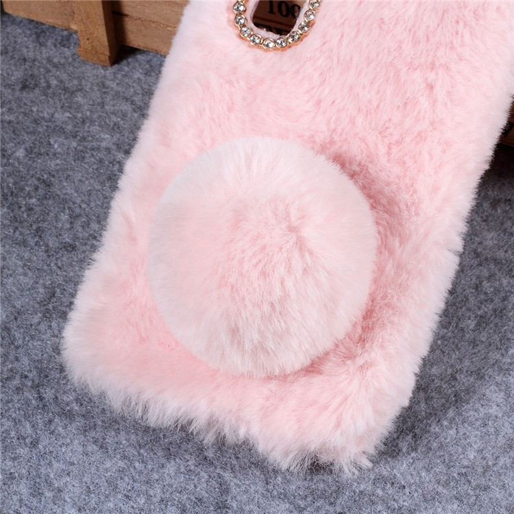 Rabbit Shape Fluffy Fur Coated Rhinestone TPU Case for Huawei P30 - Pink-4