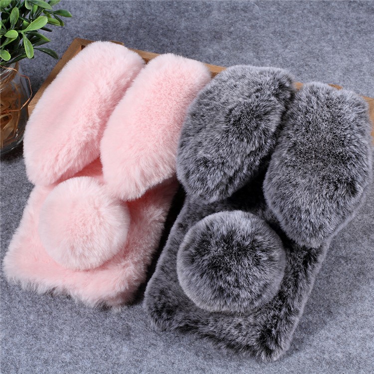 Rabbit Shape Fluffy Fur Coated Rhinestone TPU Case for Huawei P30 - Pink-5