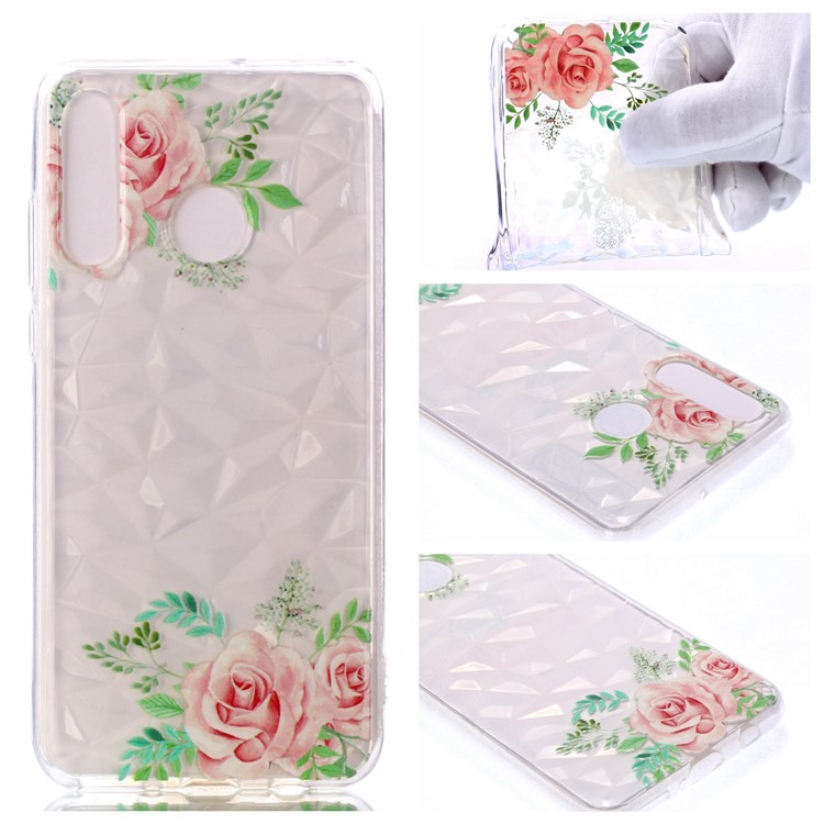 Embossed Pattern 3D Diamond Surface TPU Back Cover Case for Huawei P30 Lite - Pink Flowers-1