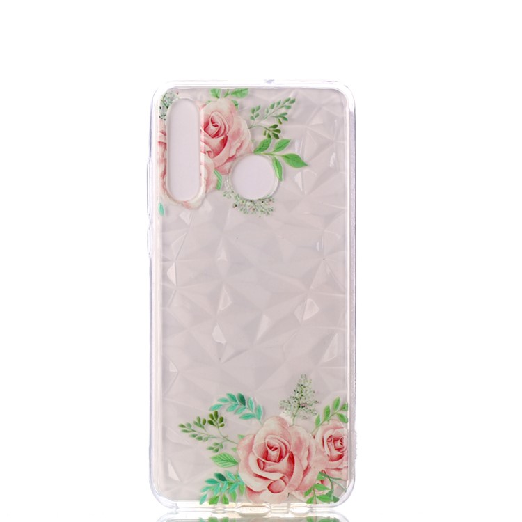 Embossed Pattern 3D Diamond Surface TPU Back Cover Case for Huawei P30 Lite - Pink Flowers-2