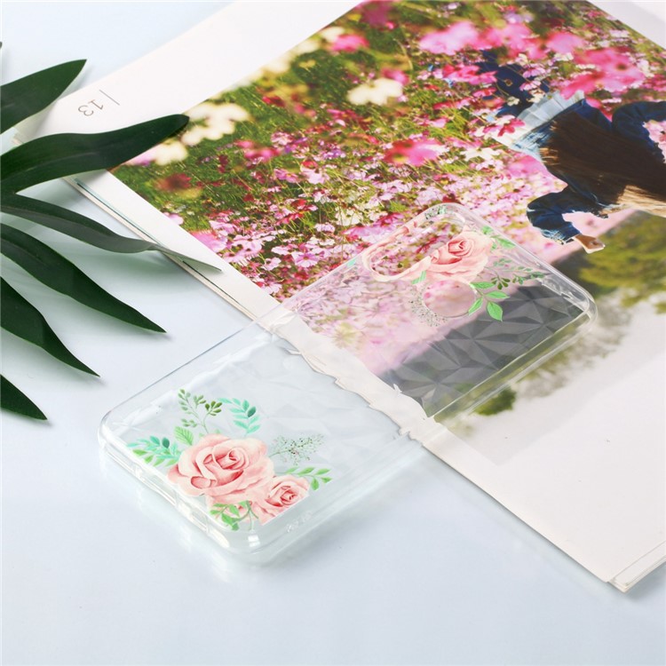 Embossed Pattern 3D Diamond Surface TPU Back Cover Case for Huawei P30 Lite - Pink Flowers-6